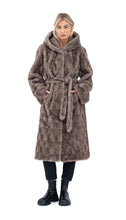 Učitajte sliku u preglednik galerije, Duga bunda s kapuljačom i pojasom u tamnosmeđoj nijansi