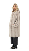 Učitajte sliku u preglednik galerije, Duga bunda s kapuljačom ravnog kroja u sivoj nijansi