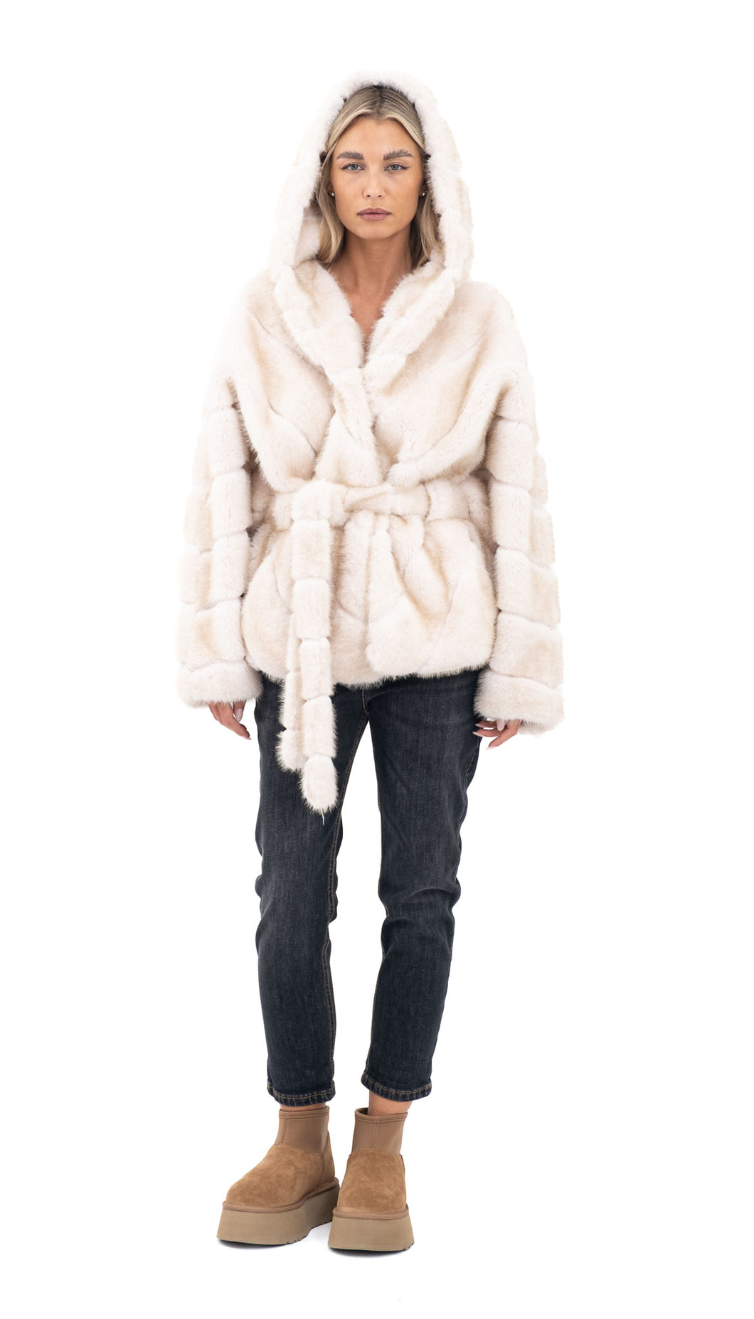 Kratka bunda s kapuljačom i pojasom